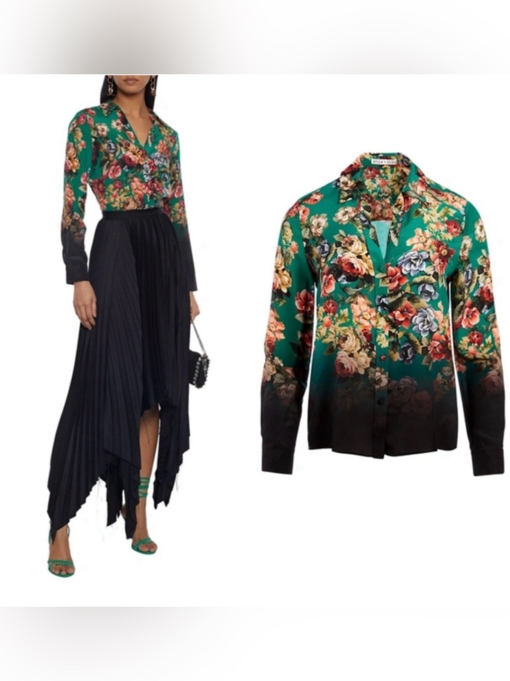 ALICE + OLIVIA Silk Eloise Floral Button-Down Blouse Size Small - Picture 2 of 12